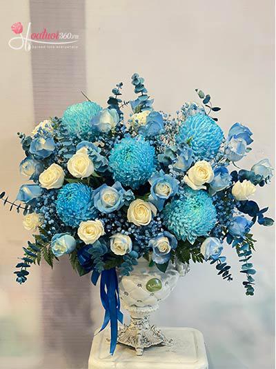 Bình hoa chúc mừng cúc mẫu đơn - Hạnh phúc tròn đầy