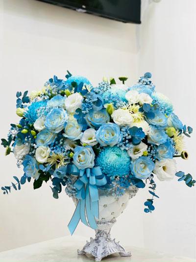 Bình hoa chúc mừng tone xanh sang trọng