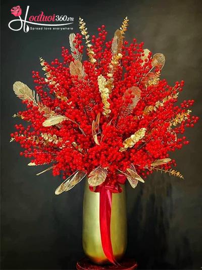 Bình hoa đào đông - Cung hỷ phát tài