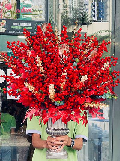 Bình hoa đào đông - Sắc xuân rạng ngời