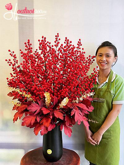 Bình hoa đào đông - Tài lộc tứ phương