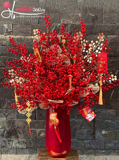 Bình hoa đào đông - Tân niên phú quý