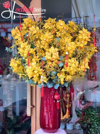 Bình hoa địa lan vàng - Phát tài phát lộc