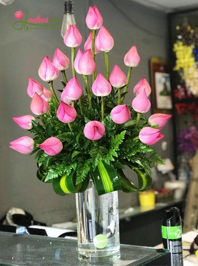 Bình hoa sen cắm lọ thủy tinh