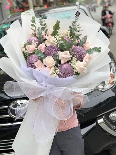 Bó cúc mẫu đơn kết hợp hoa hồng - Lãng mạn