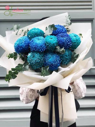 Bó hoa cúc mẫu đơn xanh dương đẹp sang trọng