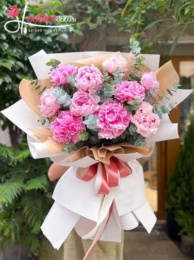 Bó hoa mẫu đơn hồng - Tinh khôi