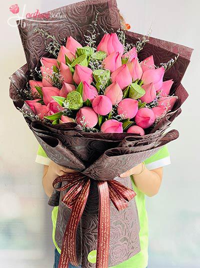 Bó hoa sen hồng - Hương đồng nội