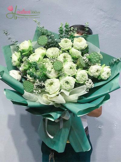 Bó hoa sen trắng kính tặng