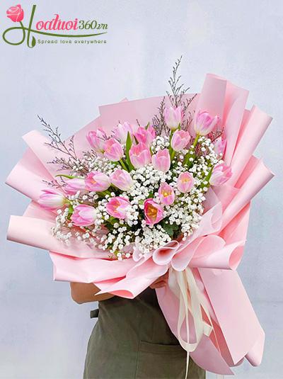 Bó hoa tulip hồng - Cầm tay sánh bước