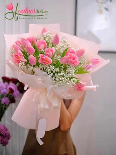 Bó hoa tulip hồng - Cặp đôi hoàn hảo