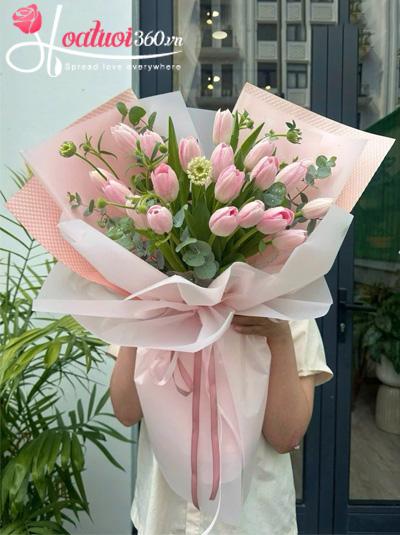 Bó hoa tulip hồng - Ngày tháng dấu yêu