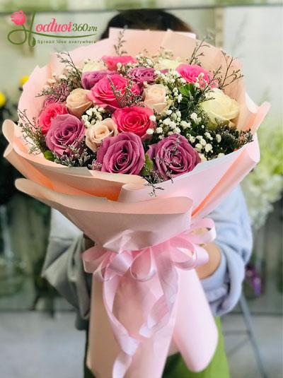 Bó hồng sắc màu