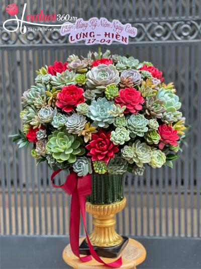 Chậu hoa sen đá - Vinh hoa phú quý