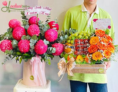 Combo hoa và giỏ trái cây - Hạnh phúc nhân đôi