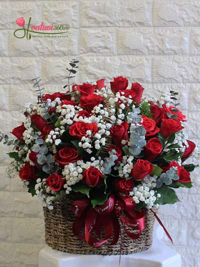 Giỏ hoa hồng đỏ kết hợp baby - Lời anh muốn nói