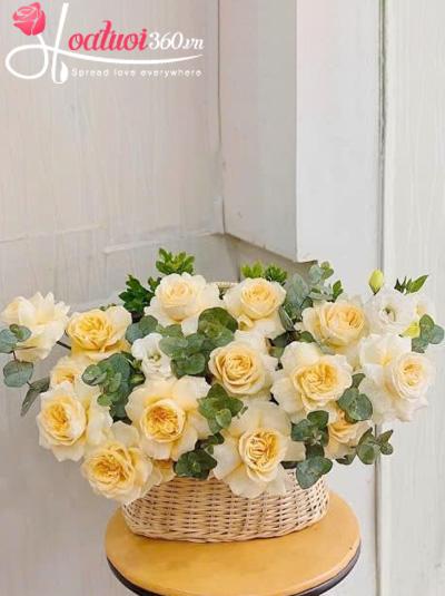 Giỏ hoa hồng vàng Victor-  Ban mai ấm áp