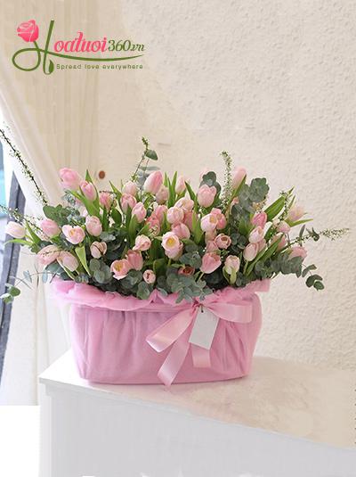Giỏ hoa tulip hồng - Nhớ về nhau