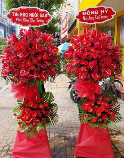 Kệ hoa khai trương tone đỏ - Sinh đôi