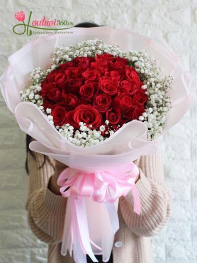 Hoa 20-11 - Bó hồng đỏ mix baby trắng
