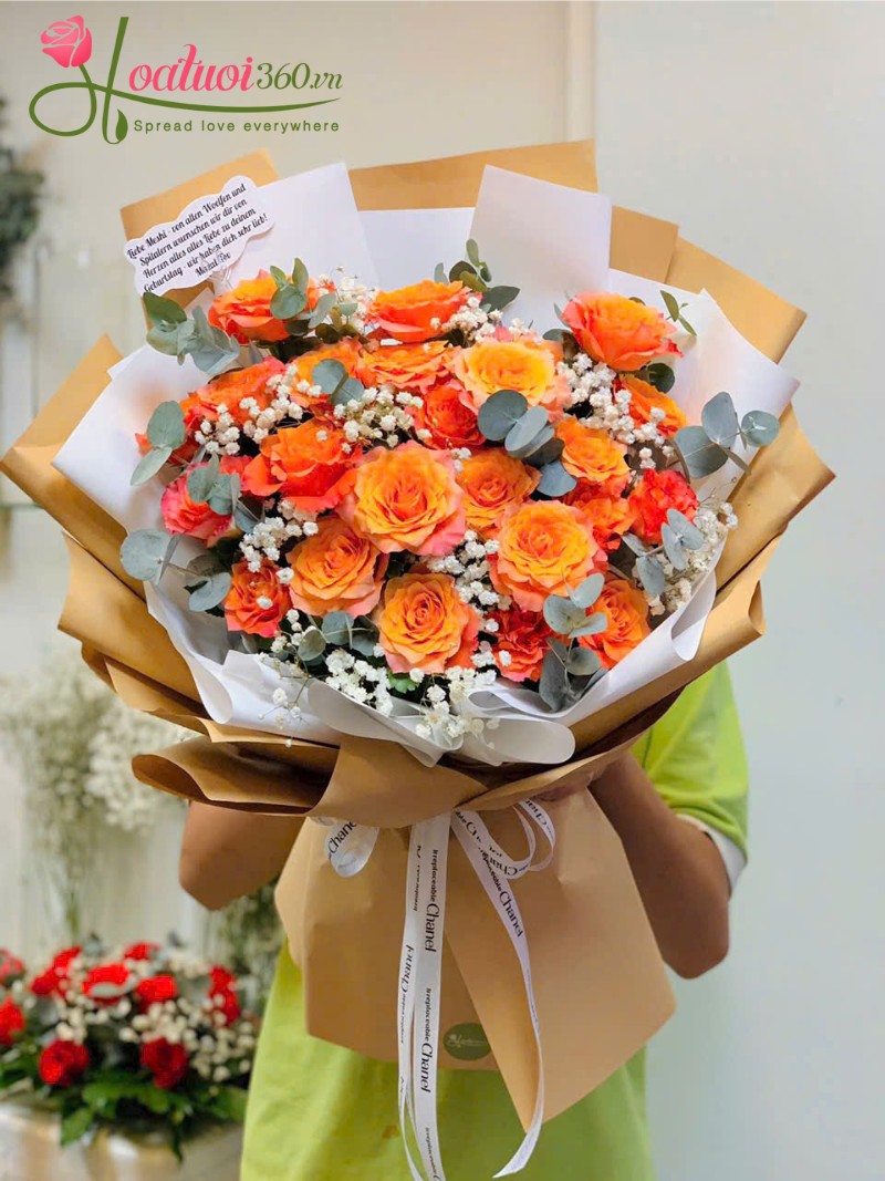 Bó hoa hồng cam chúc mừng bảo vệ luận văn thành công