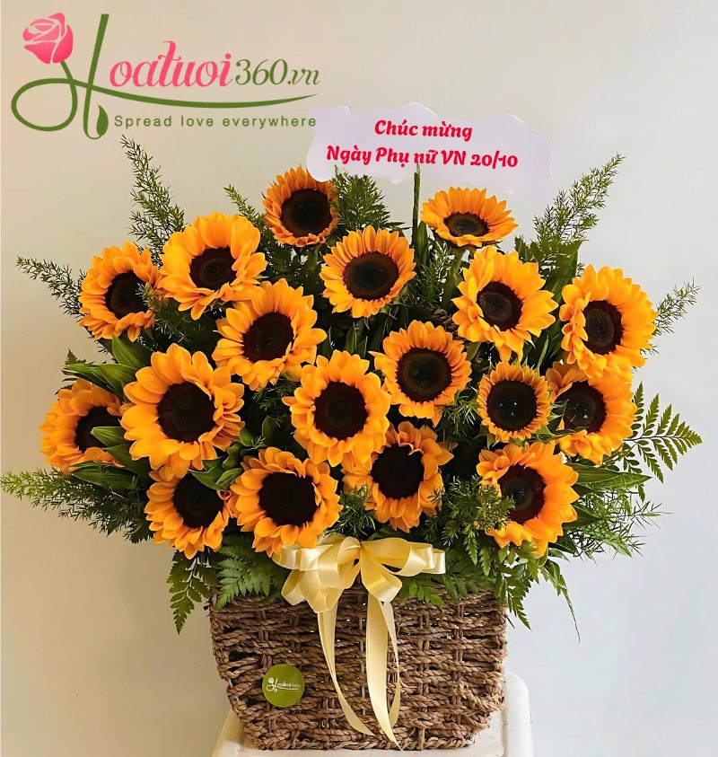 Giỏ hoa hướng dương chúc 20 tháng 10 xinh đẹp, vui vẻ và yêu đời 