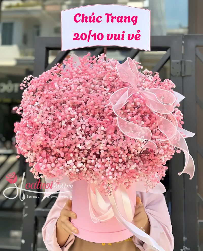 Hộp hoa baby hồng pastel tặng bạn gái 20/10 đẹp, giá rẻ