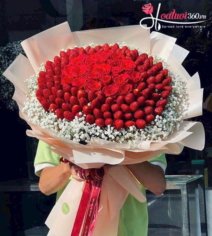 bó hoa Valentine lộng lẫy từ dâu tây