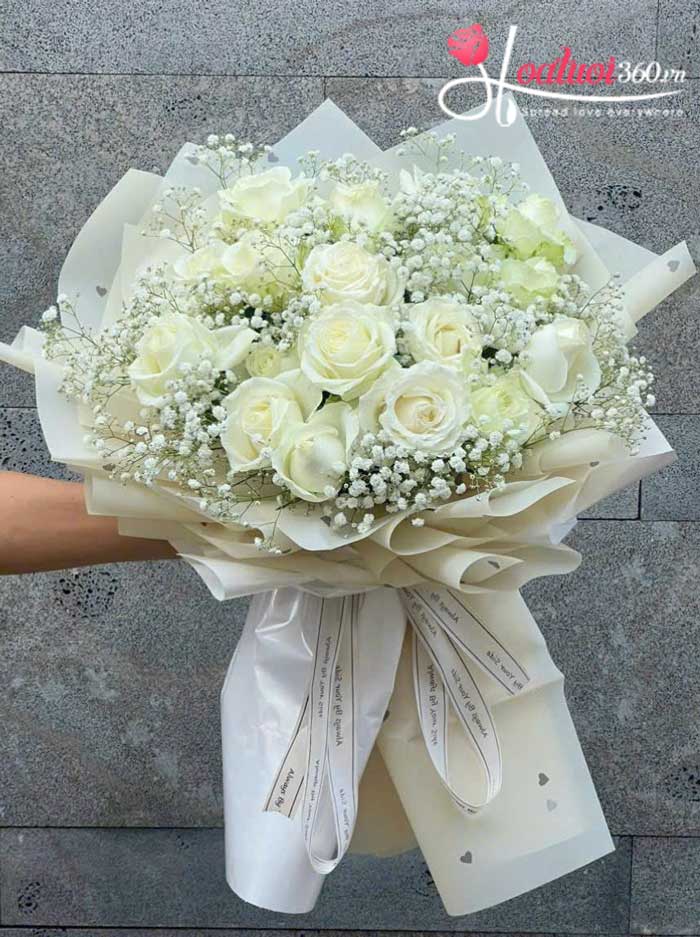 Tặng bó hoa Valentine hồng trắng tinh khiết