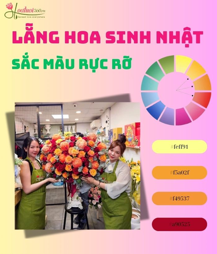 Lẵng hoa sinh nhật đẹp phối màu rực rỡ đầy năng lượng