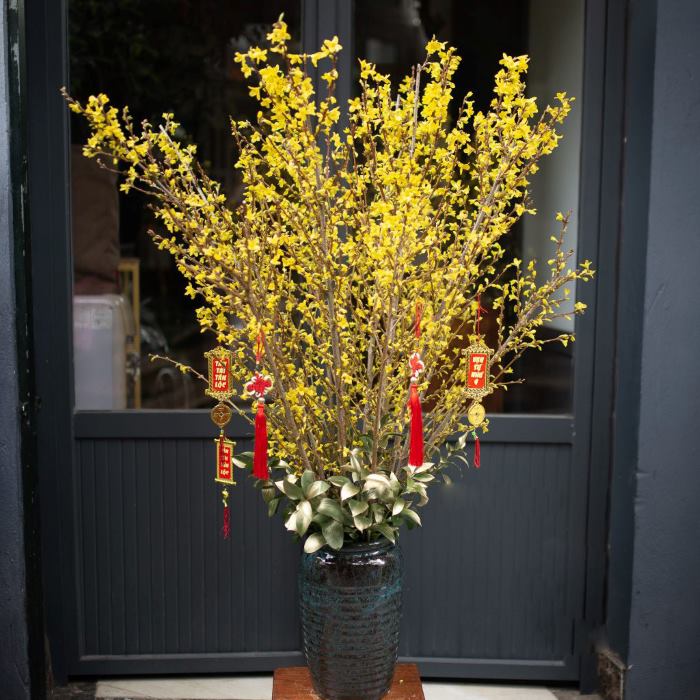 Bình mai vàng chưng Tết ở phòng khách