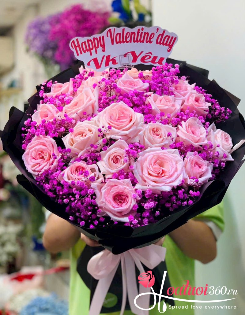 Bó hoa hồng tím dáng tròn