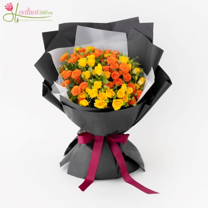 Bó hoa hồng tỉ muội vàng phối cam tặng sinh nhật bạn thân