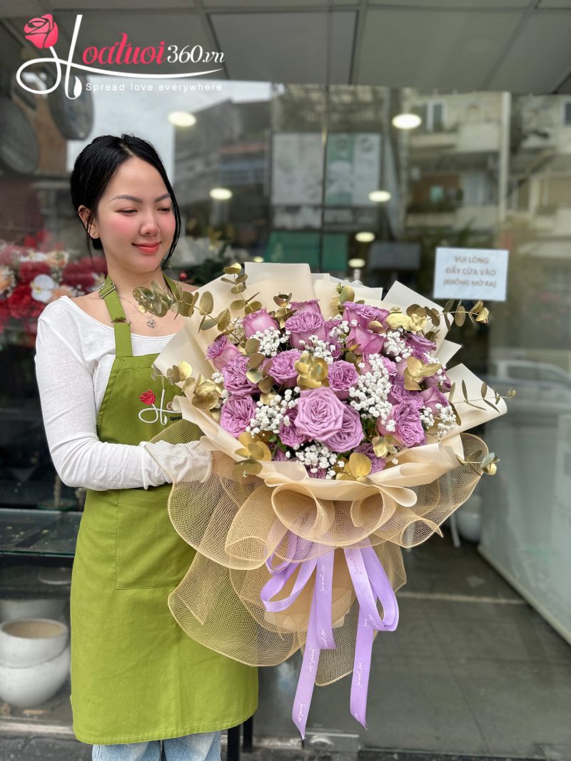 bó hoa hồng tím sang trọng