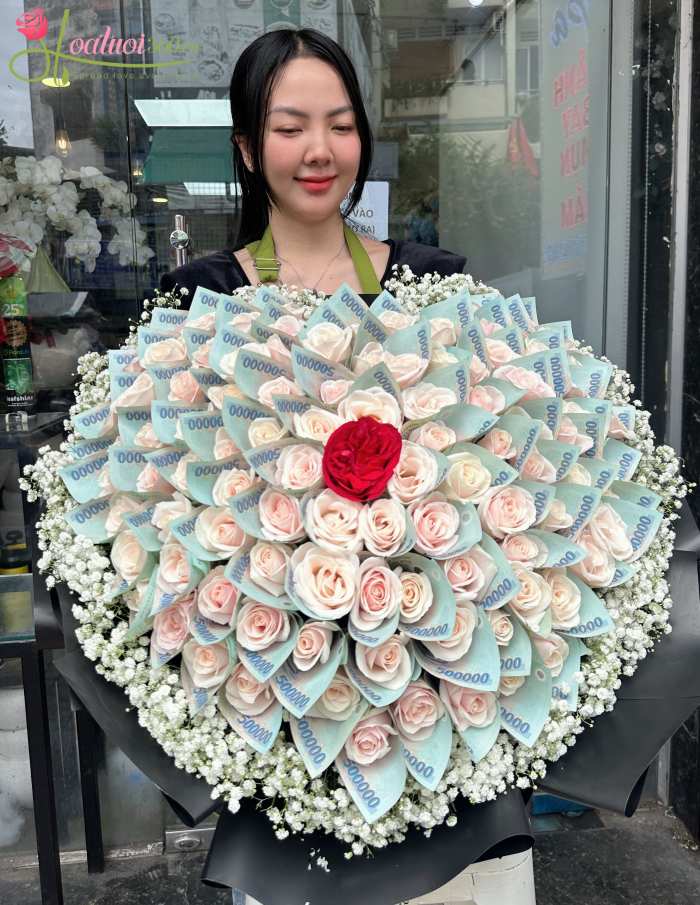 Bó hoa tiền tình yêu tại tiệm hoa tươi Hà Nội