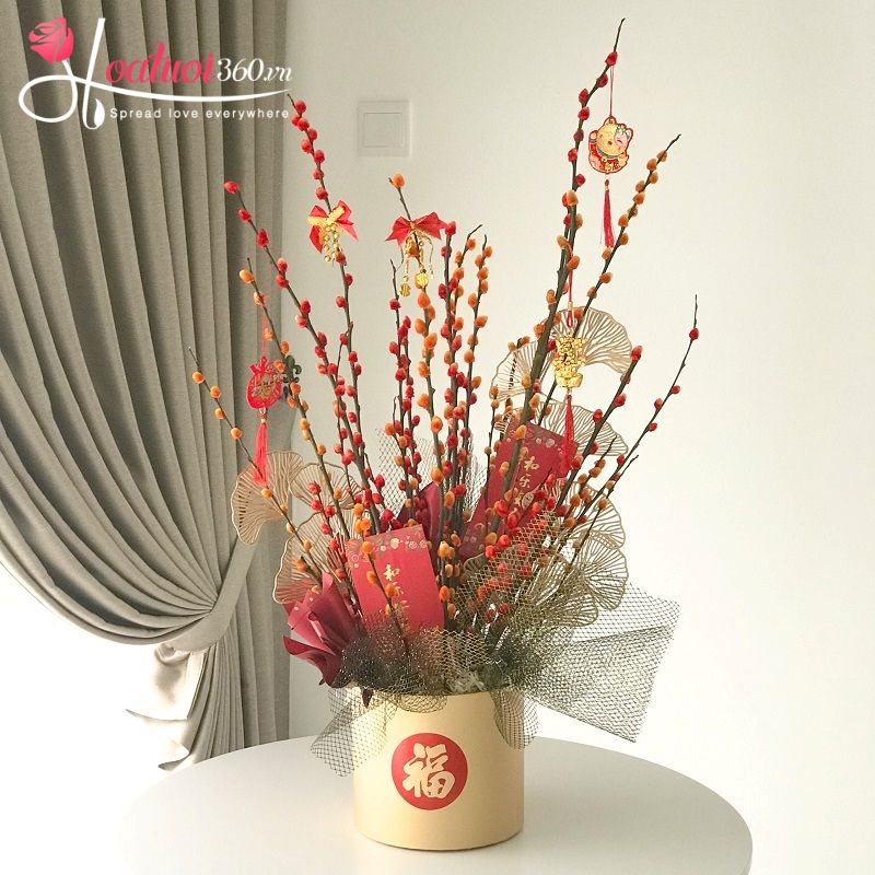 Cách cắm hoa nụ tầm xuân đẹp trong giỏ hoa