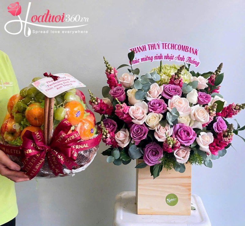 Combo hoa và trái cây chúc mừng