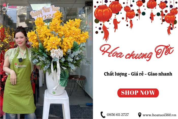 Đặt bình hoa chưng Tết phòng khách tại Hoa Tươi 360
