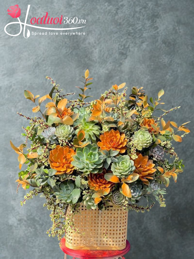 Giỏ hoa sen đá Vạn Sự Hanh Thông