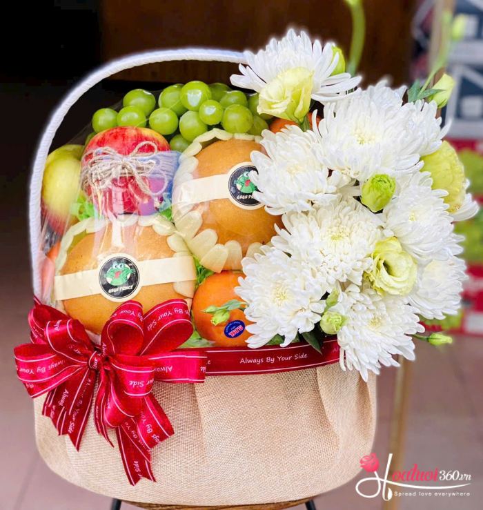 Giỏ trái cây đi đám giỗ phối cúc trắng