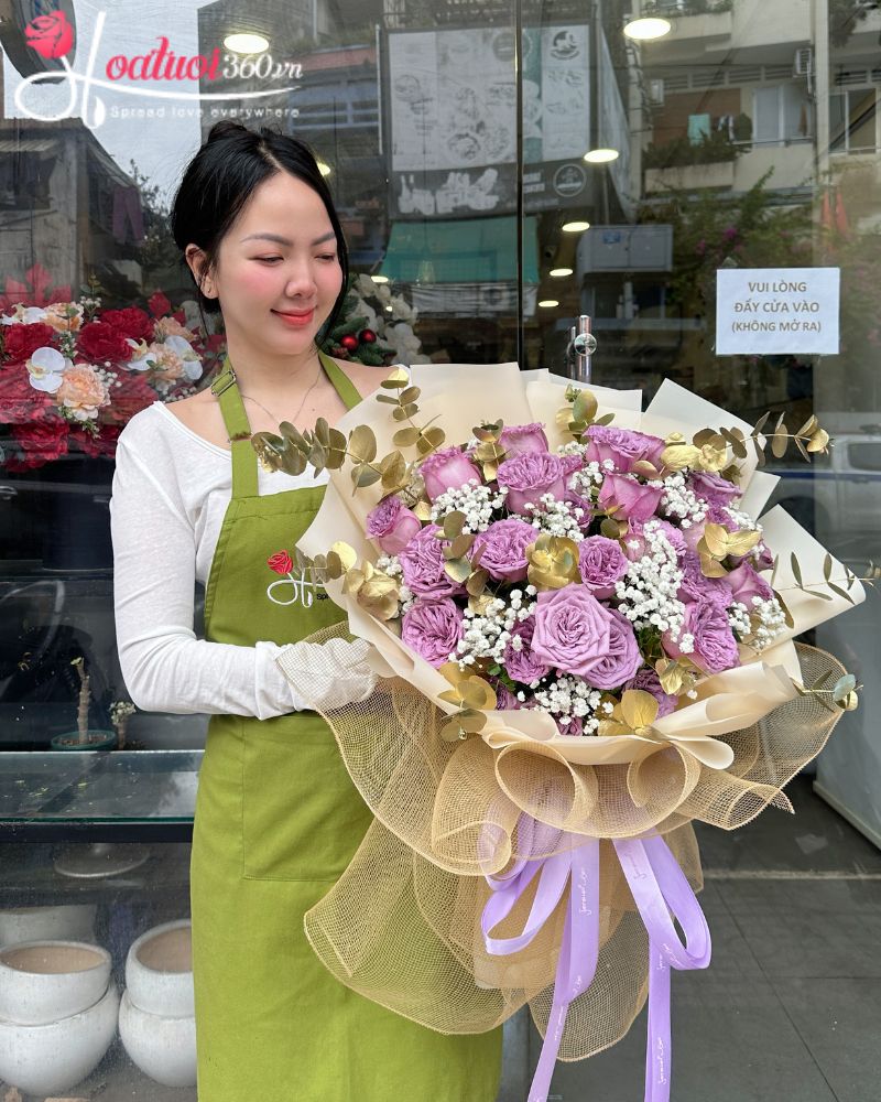Bó hoa hồng tím pastel đẹp