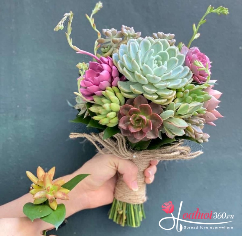 hoa cưới cầm tay từ sen đá