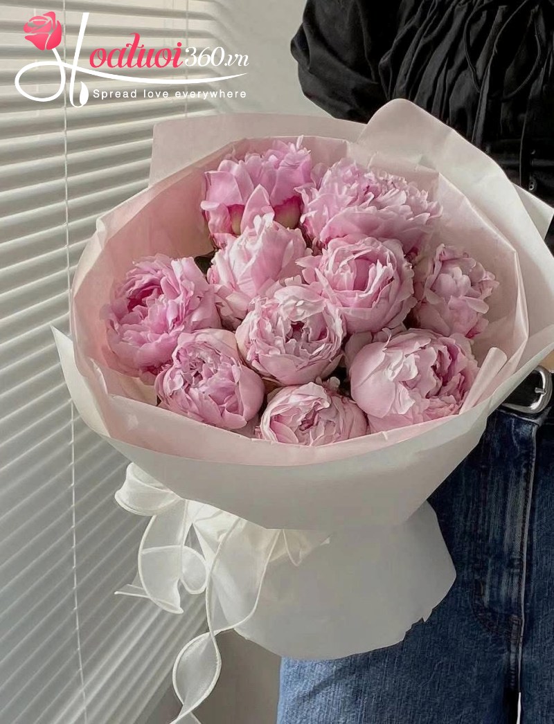 Bó hoa mẫu đơn hồng dáng tròn