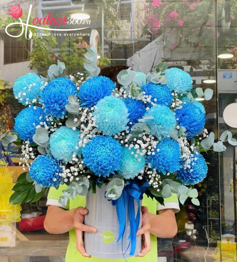 Hộp hoa cúc mẫu đơn xanh