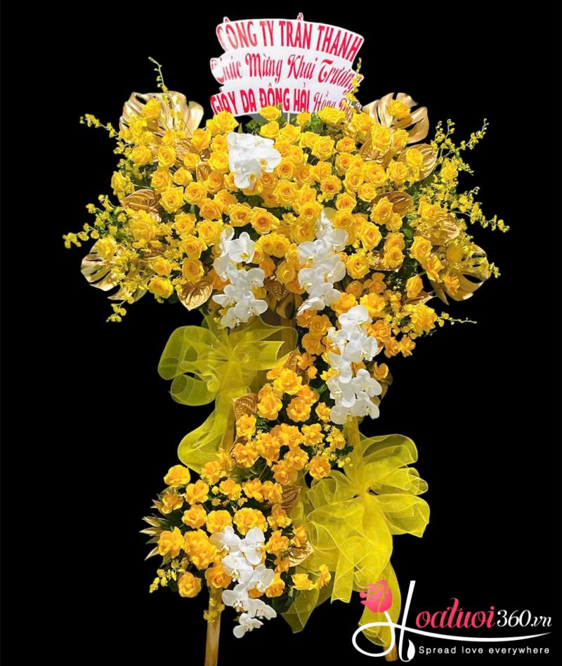 Kệ hoa khai trương tone vàng Sắc Màu Hạnh Phúc