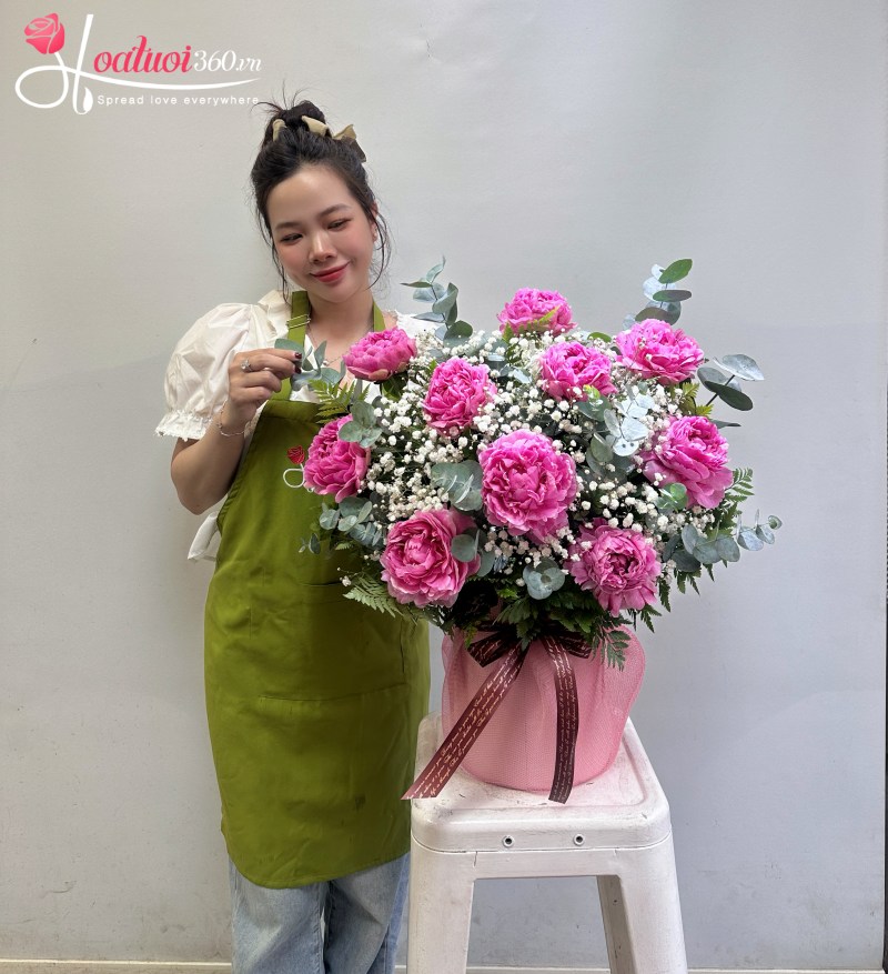 Lẵng mẫu đơn 10 bông