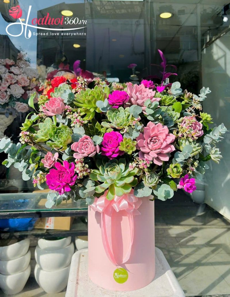 Lẵng hoa sen đá mừng khởi công