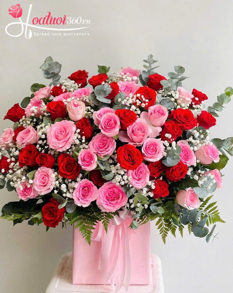 Lẵng hoa mừng khởi công tone hồng