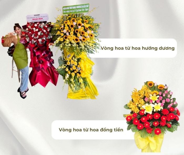 Vòng hoa tặng khai trương từ hoa hướng dương, hoa đồng tiền