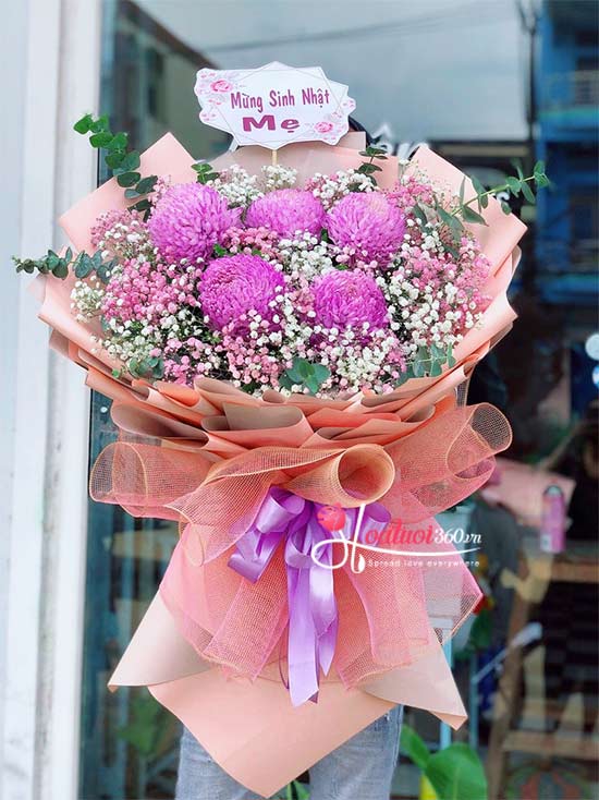 Bó hoa cúc mẫu đơn tím - Pure Bó hoa cúc mẫu đơn tím - Pure